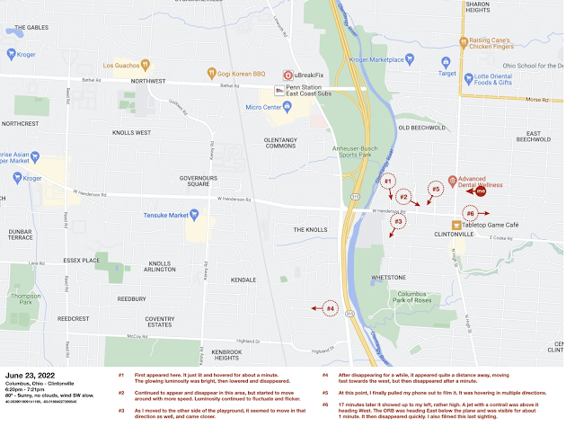 A detailed map and recreation of where the UFO Orbs took place.