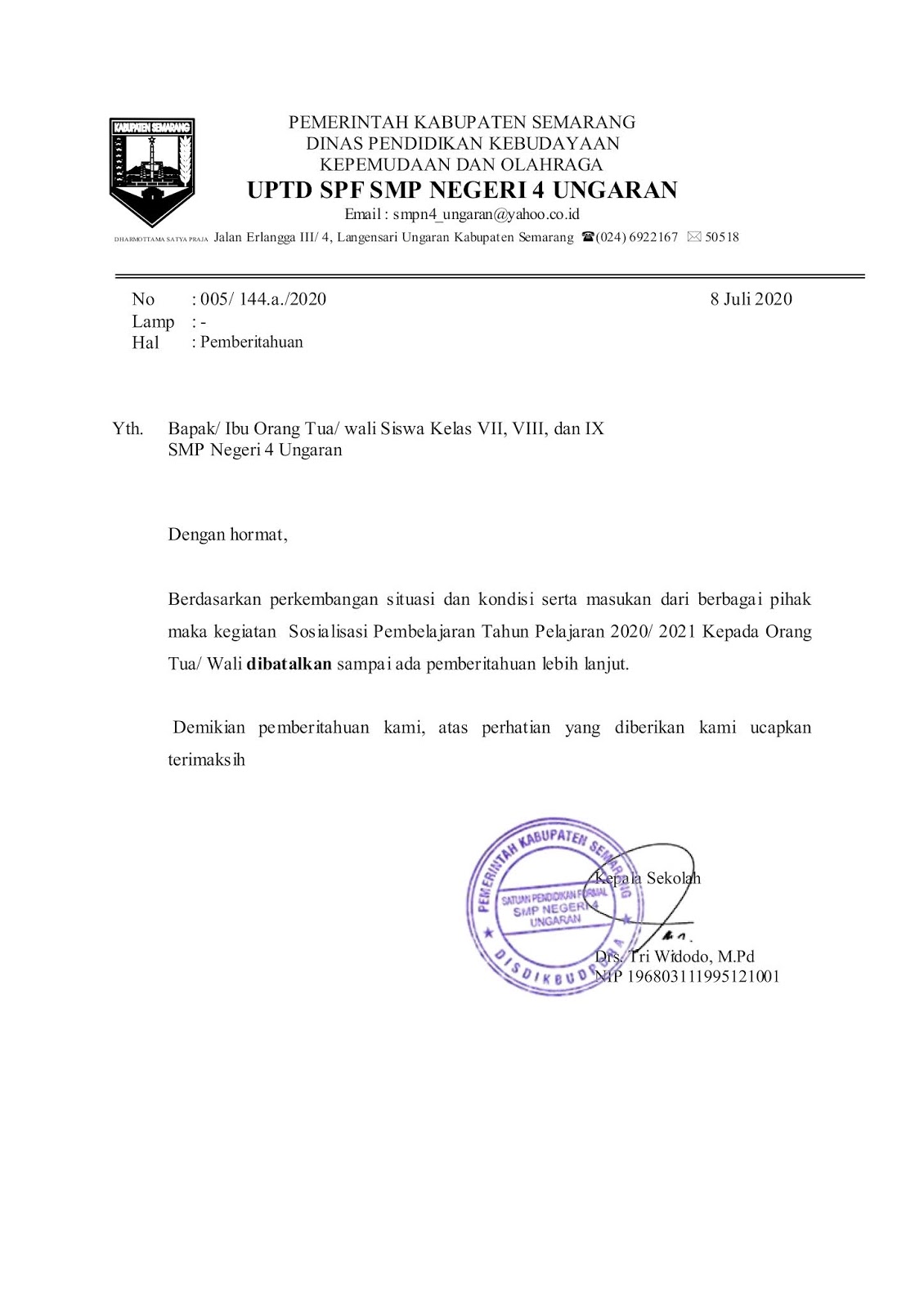 Contoh Surat Pemberitahuan Sekolah Malaysia