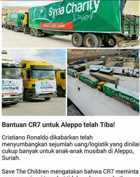 Alhamdulillah.... Bantuan Bintang Sepak Bola CR7 untuk Aleppo Dikabarkan Telah Tiba