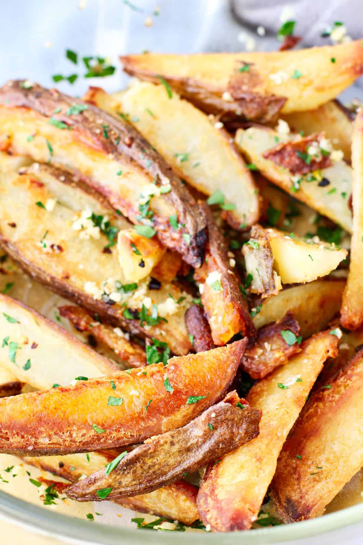 Oven-Baked Garlic Fries in a bowl.