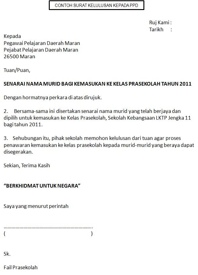 Permohonan Contoh Surat Rayuan Kemasukan Pra Sekolah