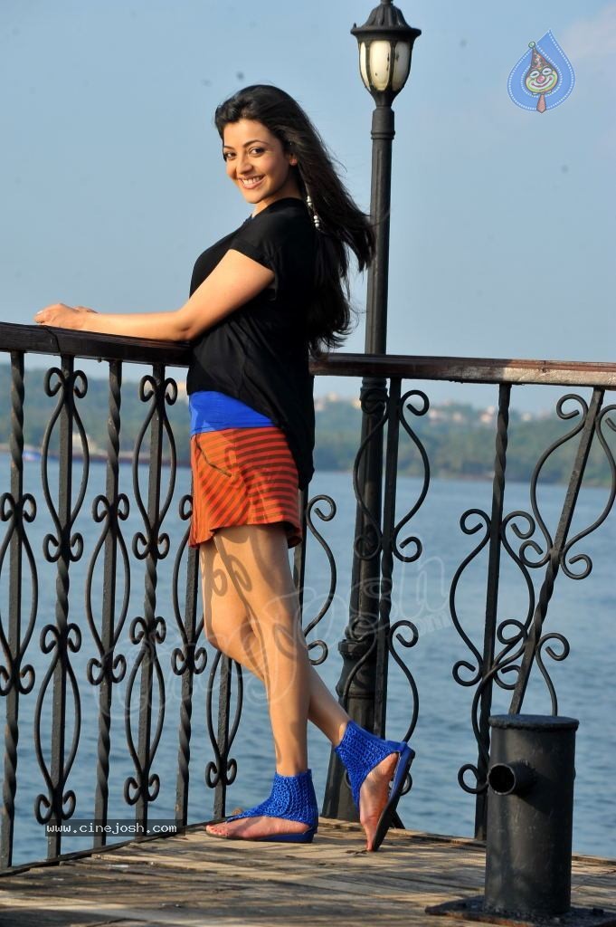 Kajal Agarwal orange shorts hot pic - (3) - Kajal Agarwal transparent black top HOT IMAGES