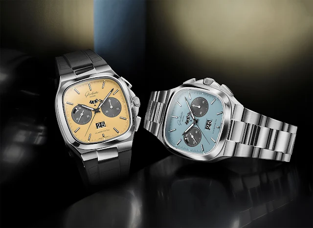 Glashütte Original Seventies Chronograph Panorama Date, "Golden Bay" and "Ocean Breeze" editions