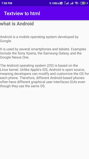 How to display HTML in TextView in Android
