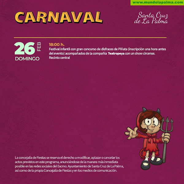 Agenda Carnaval Santa Cruz De La Palma para este domingo, 26 de febrero