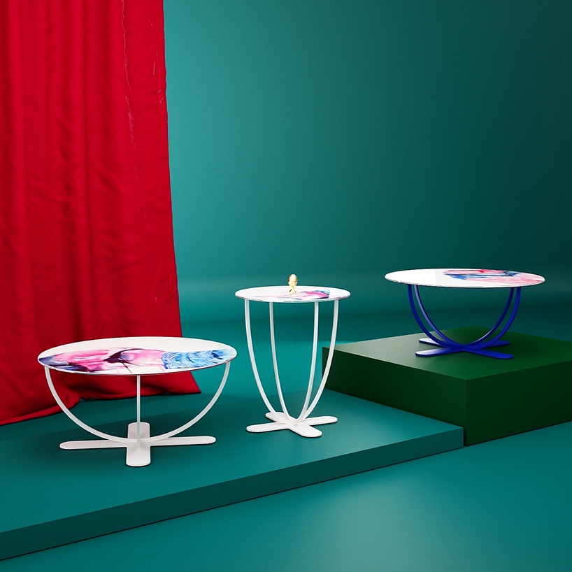 Mesas de centro inspiradas en ilustraciones en acuarela por Levantin Design