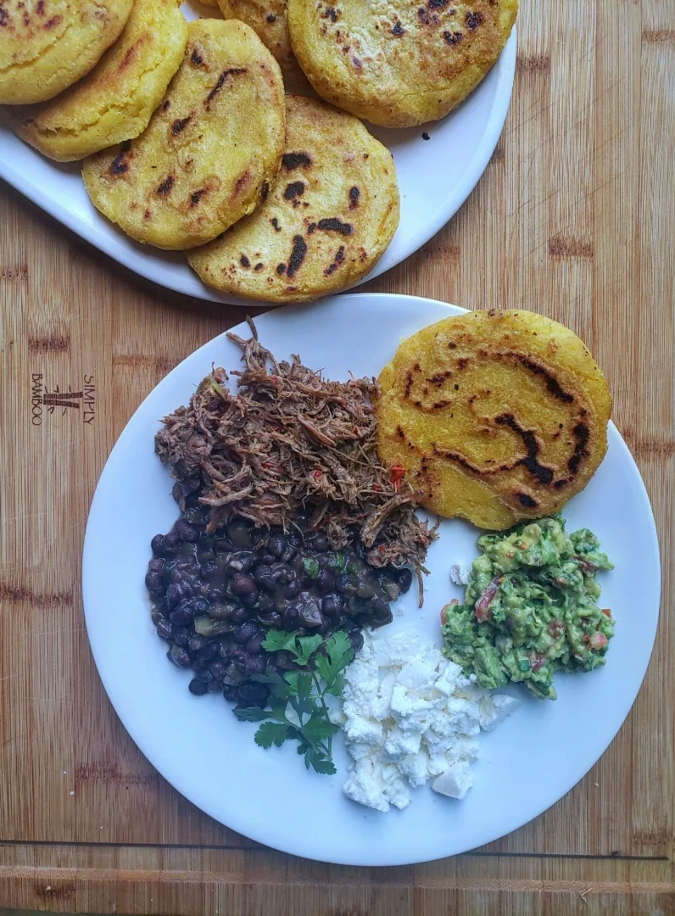 Arepas and beef on a plate