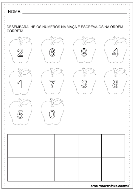 Ordem Numérica 0 a 9 Atividade