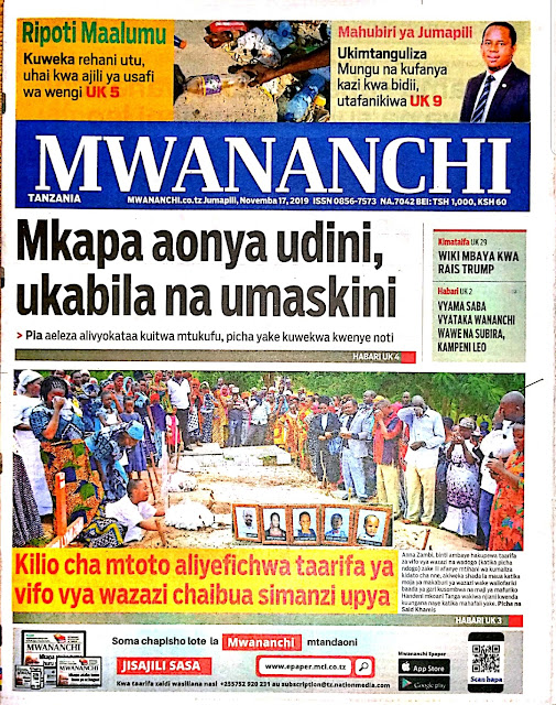 Magazeti ya Tanzania ya leo Jumapili 17,Novemba 2019