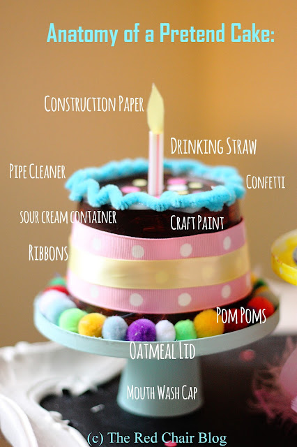 Easy and fun DIY pretend cakes made from recycled plastic containers at The Red Chair Blog