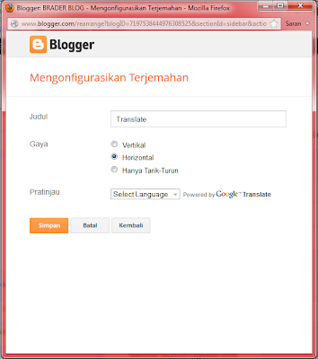 Memasang Widget Terjemahan/Google Translate di Blog