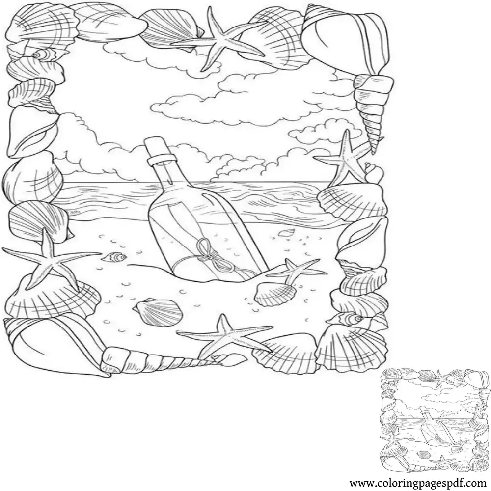 Coloring Page Of A Letter Bottle In The Sand