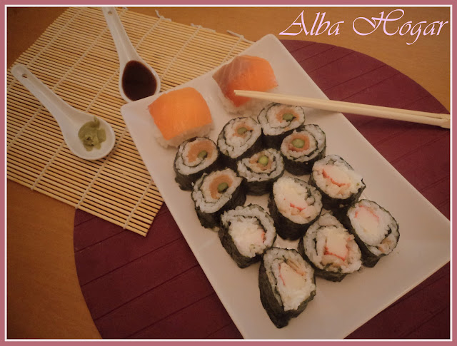 sushi  salmón cangrejo alba hogar