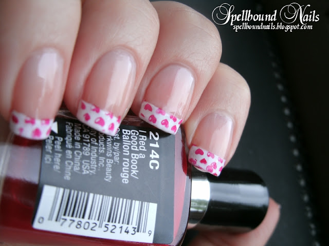 French tips manicure stamped hearts nail art nails