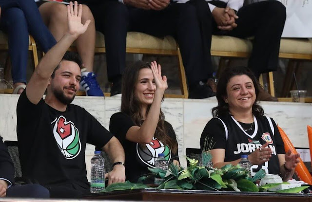 Crown Prince Hussein and his wife Princess Rajwa attended the final match of the 11th King Abdullah International Basketball Cup