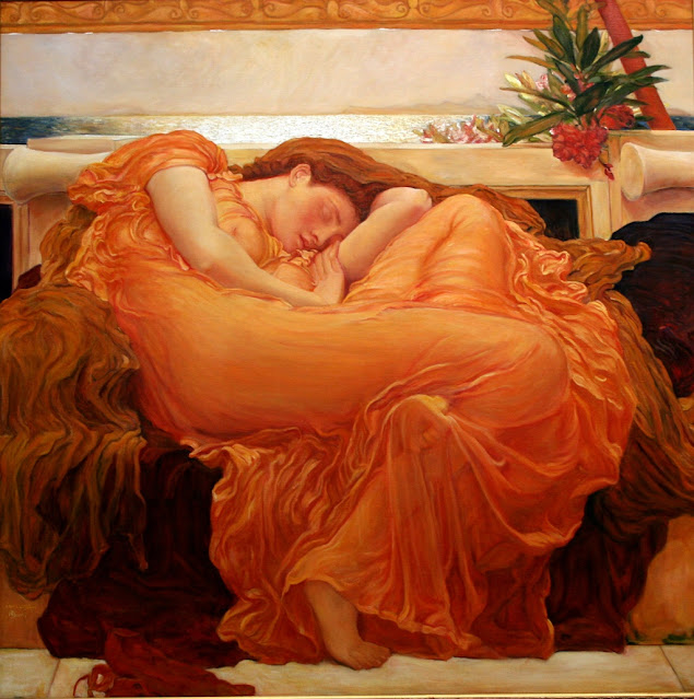 Quadro donna vestita di arancione Frederic Leighton - poesia Nuvola blu