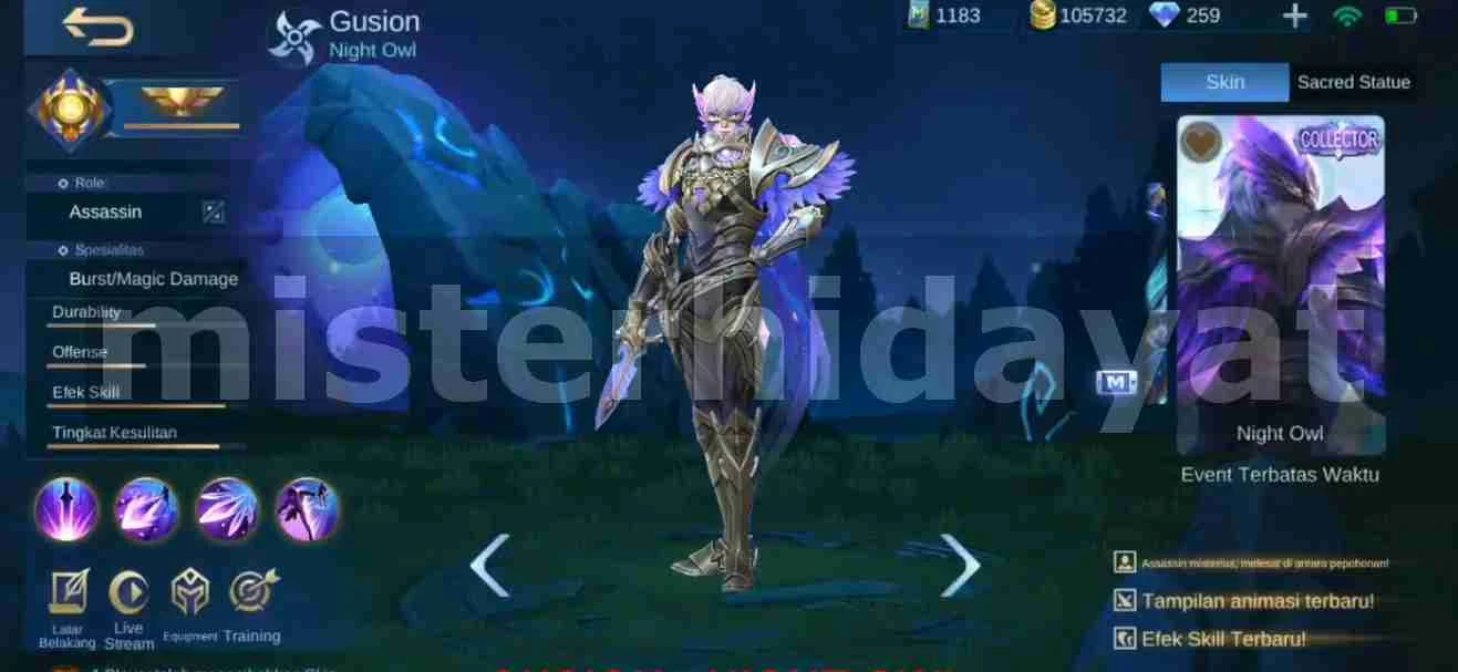 Cara Mendapatkan Skin Collector Gusion Night Owl Gratis Tanpa Diamond