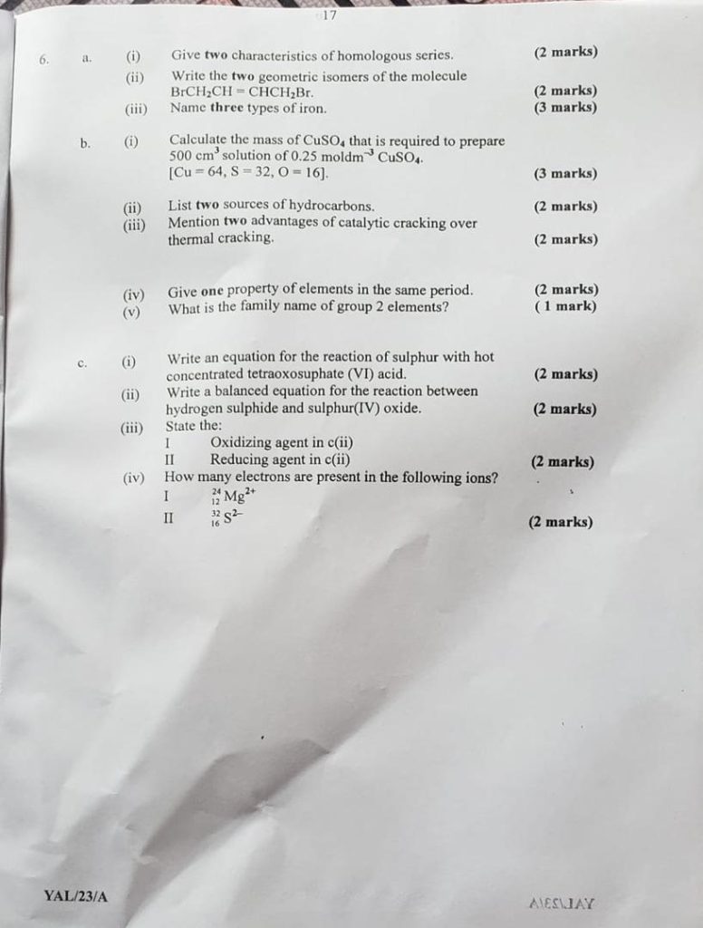 neco chemistry objective and essay questions and answers 2022