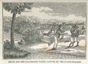 An illustration showing "Chloe and her playmates taken captive by the slave-dealers.
