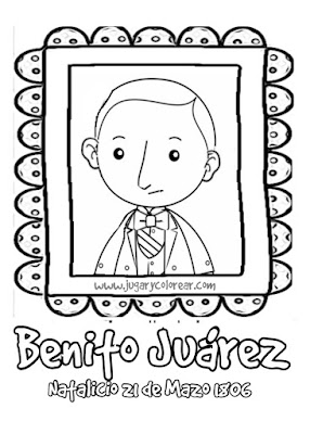 colorear Benito Juárez 21 Marzo natalicio