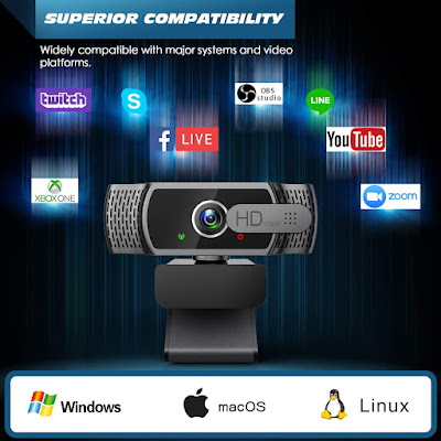 Webcam with Microphone - FHD Web Cam with Privacy Cover, Plug and Play USB Web Camera for Desktop & Laptop Video Conferencing/Calling/Skype/YouTube/Zoom/Facetime