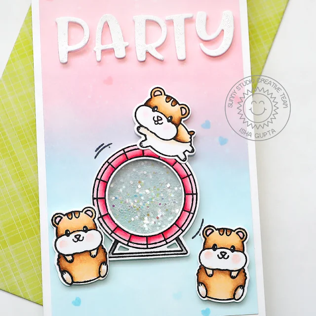 Sunny Studio Stamps: Happy Hamster Stitched Circle Dies Balloon Rides Critter Themed Birthday Card by Isha Gupta