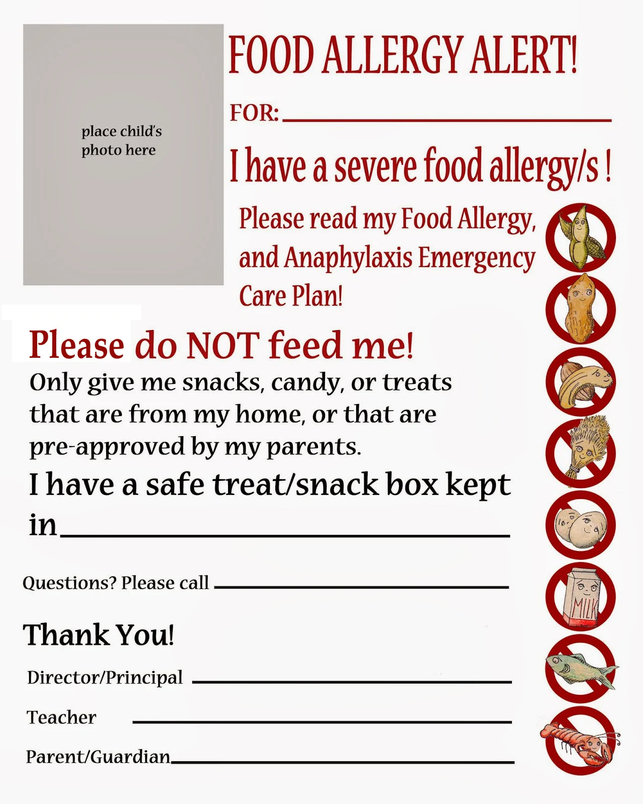 Thriving With Allergies Peanut, treenut free classroom poster, Food
