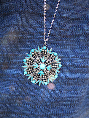 blue sweater turquoise necklace pendant burnished silver large cute