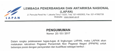 Lowongan Kerja Lembaga Penerbangan dan Antariksa Nasional (LAPAN)