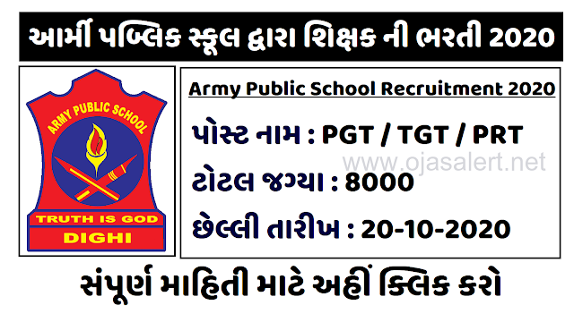 Army Public School Recruitment of 8000 PGT, TGT And PRT Post, Notification 2020