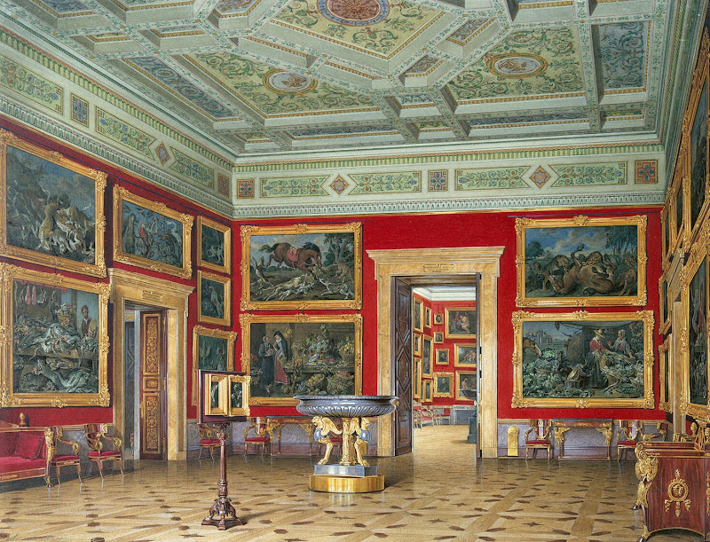 Interiors of the New Hermitage. The Room of Flemish School by Edward Petrovich Hau - Architecture, Interiors Drawings from Hermitage Museum