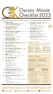 Vertical Oscars Movie checklist with a list of the nominated films