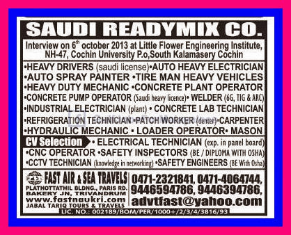 Saudi Readymix Company Urgent Vacancies