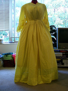 1850s yellow lawn sheer dress