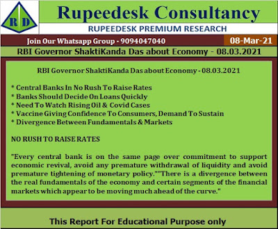 RBI Governor ShaktiKanda Das about Economy - 08.03.2021 - Rupeedesk Reports