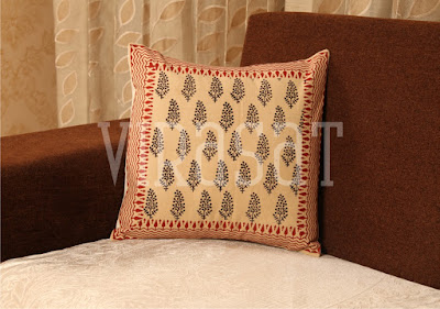 Cream Base Red Border Black Print Cushion Cover