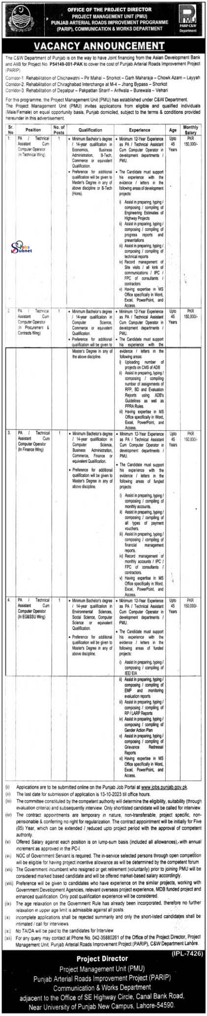Position Vacant At Communication & Works Department