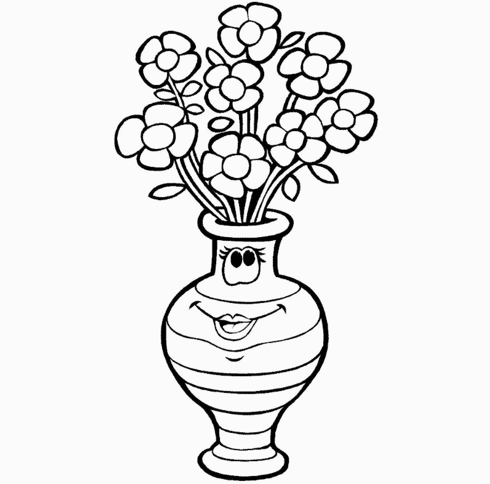 Flowers Vase Coloring Drawing Free wallpaper