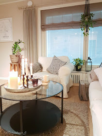 olohuone livingroom syksy pehmoiset värit sävyt syksy kynttilä ektorp ikea vittsjö