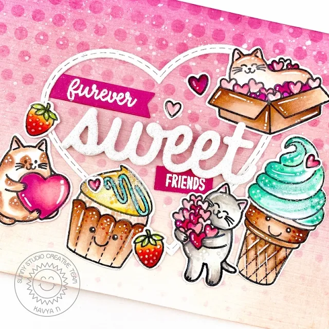 Sunny Studio Stamps: Sweet Word Die Sweet Shoppe Meow & Furever Friendship Card by Kavya