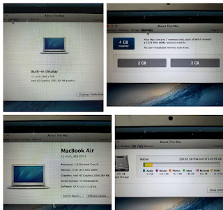 Laptop MacBook Air Mid 2011 11-inch A1370 Core i5 1.6GHz RAM 4GB SSD 128GB Seken