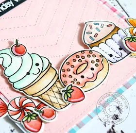Sunny Studio Stamps: Sweet Shoppe & Fishtail Banners Ice Cream, Cupcake & Donut card by Lexa Levana.