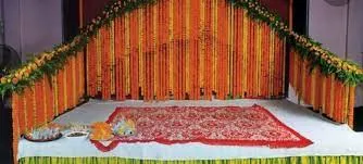 Gaye Yellow Stage Design Normal - Wedding Stage Design Images 2023 Gaye Yellow Decoration Design Village Wedding Ceremony Design - biyer stage decoration - NeotericIT.com