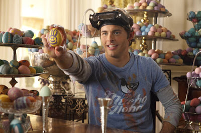 JAMES MARSDEN in hop with easter eggs, painting eggs.