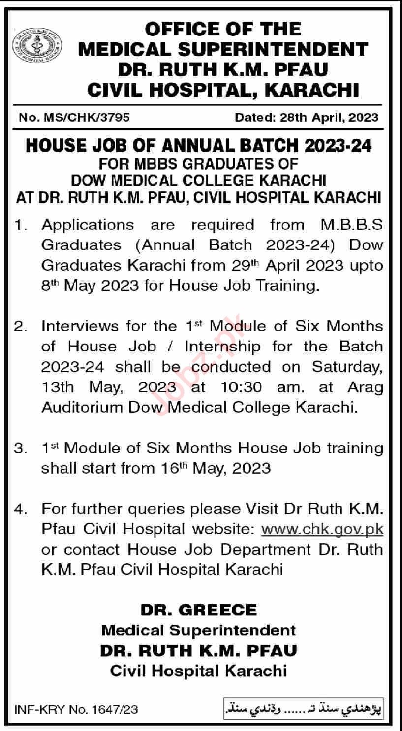 Dr Ruth K M Pfau Civil Hospital Jobs In 2023