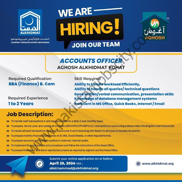 Alkhidmat Foundation Pakistan Latest Jobs in Kohat Accounts Officer 2024