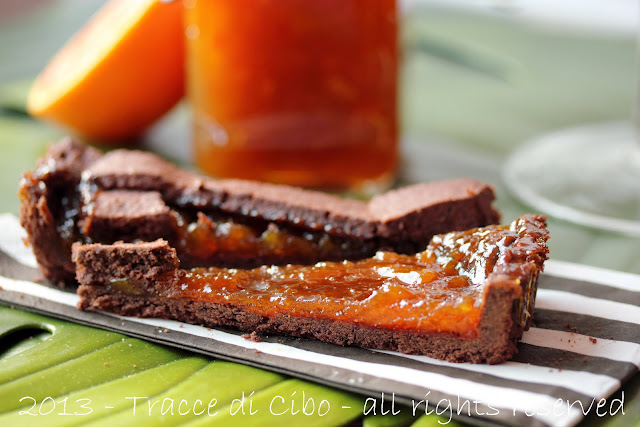 crostata, frolla cacao, marmellata di arance amare