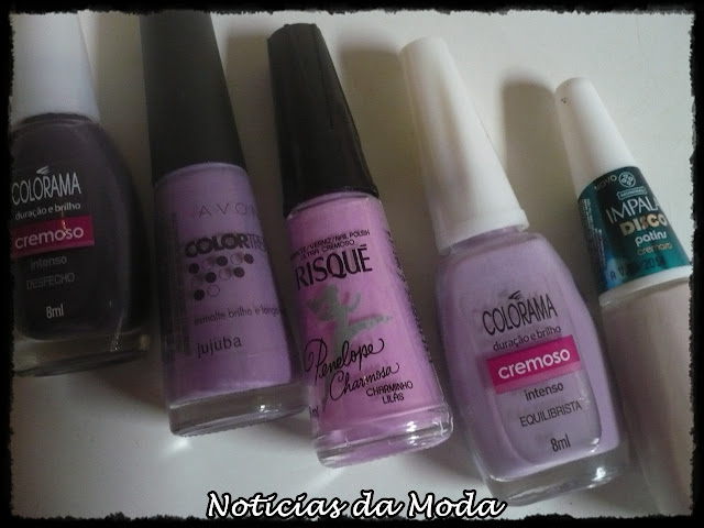 degrade nas unhas com esmaltes lilas