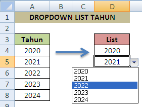 Dropdown List Tahun dalam Excel