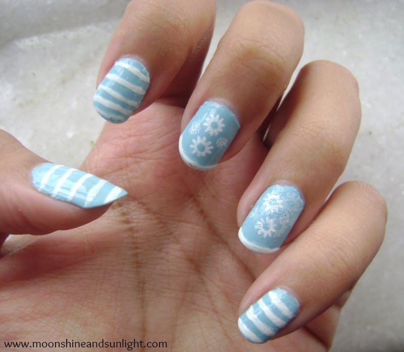 Blue and white striped nail art | Indian nail art blog , maybelline color show blueberry ice 